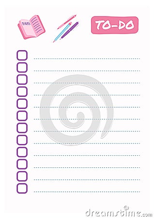 To do list. Planner note page. Girly notebook. Frame for text with numbers, blank reminder page for girls diary card Vector Illustration