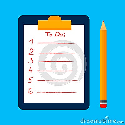To do list or planning concept for business. Clipboard, survey or test with note, clipboard with documents with check boxes and pe Vector Illustration