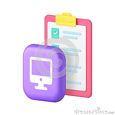 To do list planning efficiency and productivity computer application 3d icon realistic vector Vector Illustration