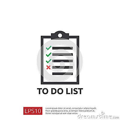 To do list or planning icon in flat style. vector illustration concept of checklist paper sheet reminder with check marks. Vector Illustration