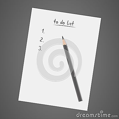 To do list, white notebook with pencil, diary, check list Vector Illustration