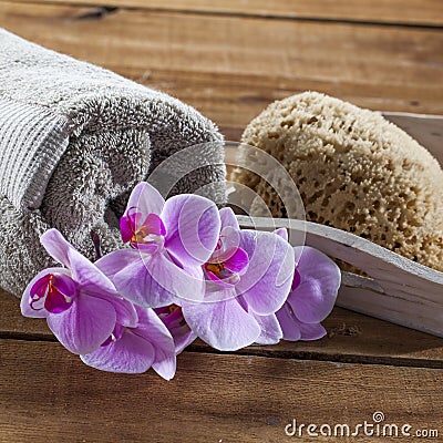 To exfoliate and clean with softness at home spa Stock Photo