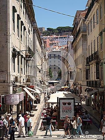 Busy streets in the down town of Lisbon - Portugal Editorial Stock Photo
