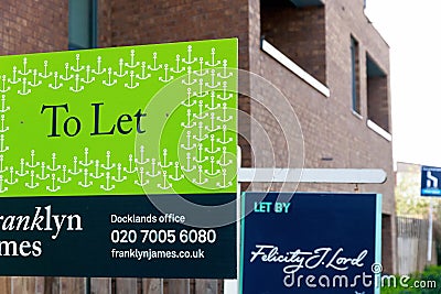 To Let signs outside a English townhouse Editorial Stock Photo