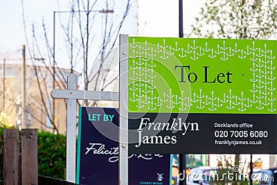 To Let signs outside a English townhouse Editorial Stock Photo