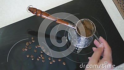 Brew Coffee In A Special Turkish On An Electric Stove Stirring With A Spoon 4k 3840x2160 Hd Stock Footage Video Of Culture Grind 91509134