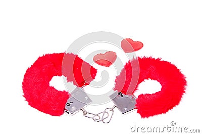 To red handcuffs Stock Photo