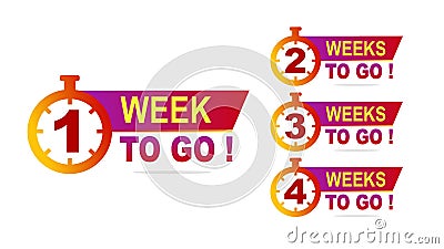 1 to 4 weeks to go. Sale countdown badges Vector Illustration