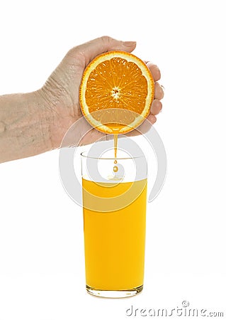 To wring orange juice Stock Photo