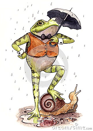 Toad Holding Umbrella Illustration Cartoon Illustration