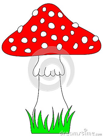 Toadstool icon. Cartoon red mushrooms with grass Vector Illustration