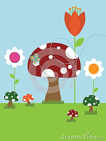 Toadstool landscape Vector Illustration