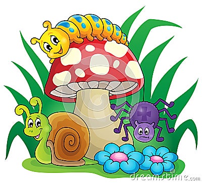 Toadstool with small animals Vector Illustration