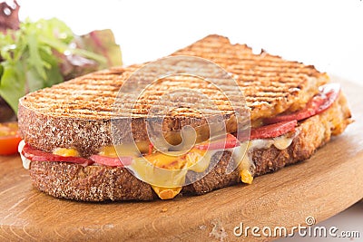 Toast with cheese, sausage and egg Stock Photo
