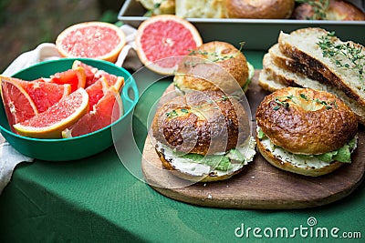 Toast with cream cheese and micro salad, healthy food concept Stock Photo