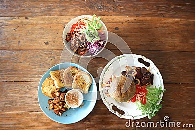 Toast with dip ,buger and salad Stock Photo