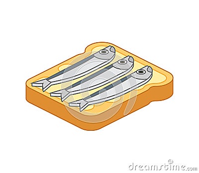 Toast with fish. Herring bread isolated. Piece of bread with fish Vector Illustration