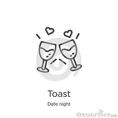 toast icon vector from date night collection. Thin line toast outline icon vector illustration. Outline, thin line toast icon for Vector Illustration