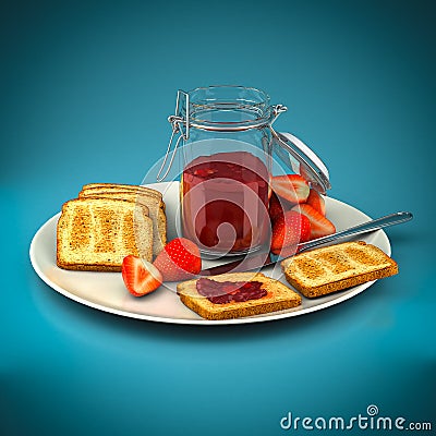 Toast with strawberry jam Stock Photo