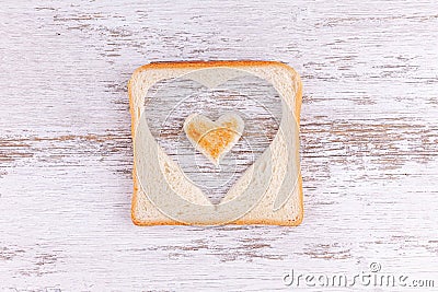 Toasted bread hearts, concept of growing love sense and Happy Valentine`s Day Stock Photo