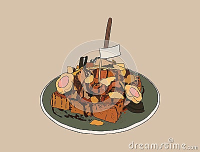 Toasted bread with overload topping, hand draw sketch vector. Vector Illustration