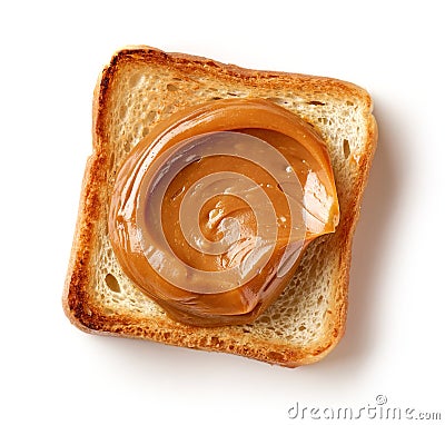 Toasted bread slice with melted caramel Stock Photo