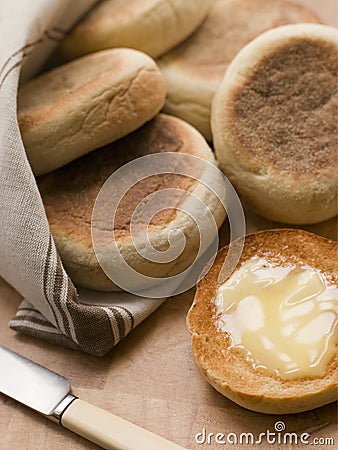 Toasted English Muffins with Butter Stock Photo