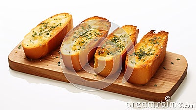 Toasted Garlic Bread On Wooden Board - Mori Kei Style Stock Photo