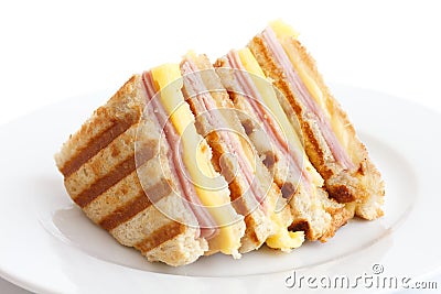 Toasted ham and cheese panini. Stock Photo