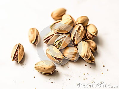 toasted pistachios on white background Stock Photo
