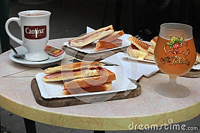 Toasted sandwich with melted cheese. Selective focus. Editorial Stock Photo