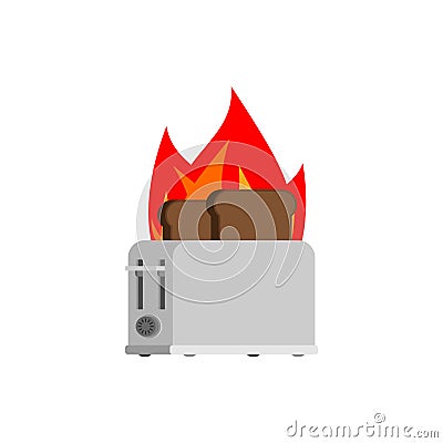 Toaster bread is on fire. Burnt bread in toaster Vector Illustration