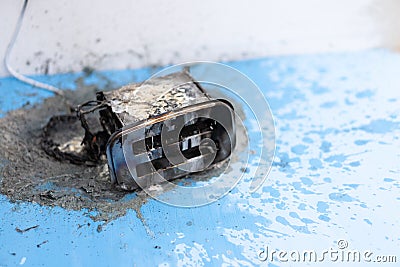 Toaster after fire. Household electrical appliance fire hazard Stock Photo