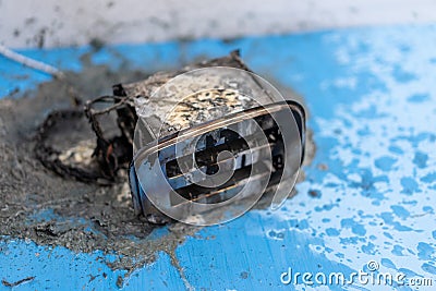 Toaster after fire. Household electrical appliance fire hazard Stock Photo