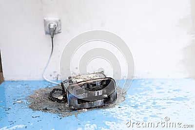 Toaster after fire. Household electrical appliance fire hazard Stock Photo