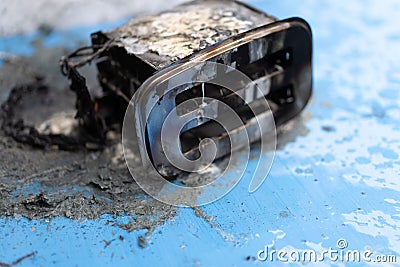 Toaster after fire. Household electrical appliance fire hazard Stock Photo