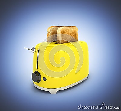 Toaster with toasted bread on dark blue gradient background Kitchen equipment Close up 3d Stock Photo