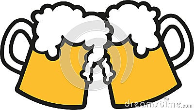 Toasting beer mugs Vector Illustration