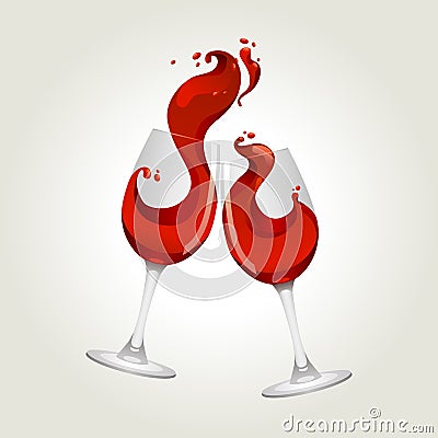 Toasting gesture two red wine glasses Vector Illustration