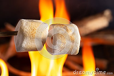 Toasting Marshmallows over a Campfire in a Stewer Stock Photo