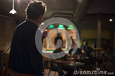 Toastmaster with a microphone at a party Editorial Stock Photo