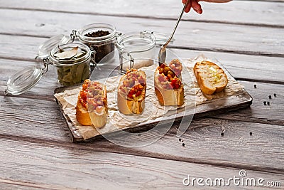 Toasts with vegetables. Stock Photo