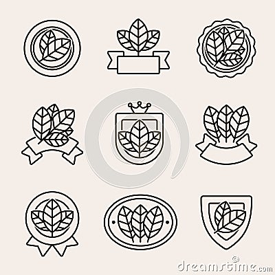 Tobacco leaf label and icons set. Collection icon tobacco. Vector Vector Illustration