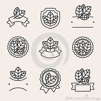Tobacco leaf label and icons set. Collection icon tobacco. Vector Vector Illustration