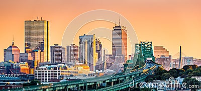 Tobin bridge, Zakim bridge and Boston skyline Stock Photo