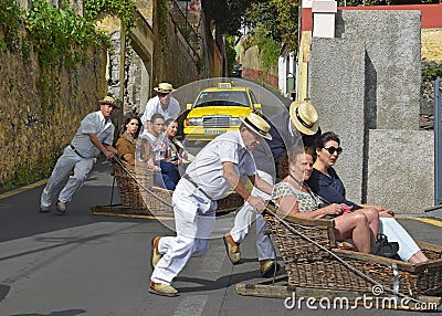 Toboggans at Monte, Madeira, Portugal Editorial Stock Photo