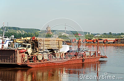 Tobolsk, crossing through the river Irtysh Stock Photo