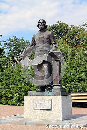 Monument to Russian historical personality Semyon Remezov in Tobolsk in Siberia Editorial Stock Photo