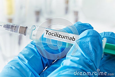 Tocilizumab medicine concentrate syringe Stock Photo