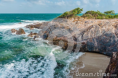 Toco Trinidad and Tobago West Indies rough sea beach cliff edge panorama Stock Photo